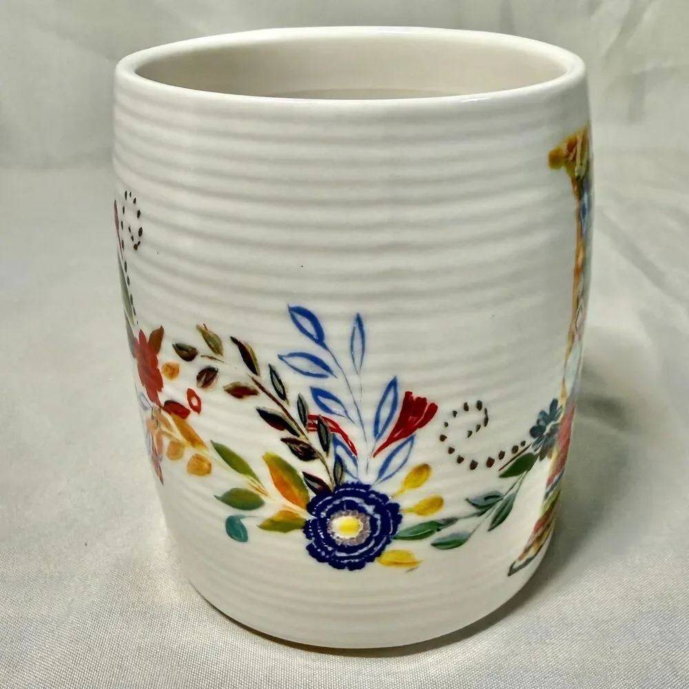 Anthropologie Starla Halfmann monogram mug letter D white floral folk art 12oz